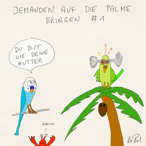 Palmsonntag, jemanden auf die Palme bringen, Cartoon