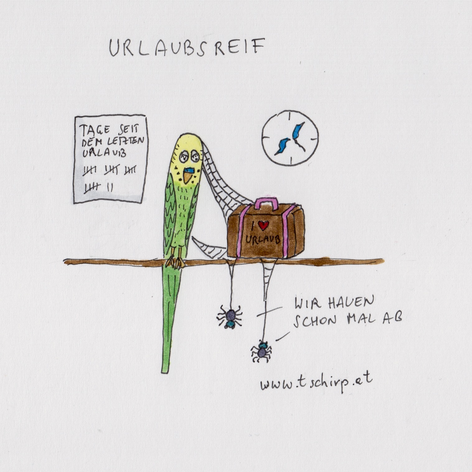 Urlaub, Cartoon, Cartoons, Comic, Comics, Wellensittich